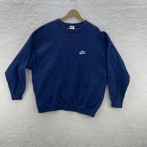 Vintage Nike Sweatshirt Mens XL Blue Crewneck White Tag 90s Made in USA Swoosh